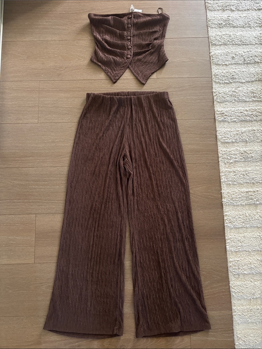 Women's Brown Ribbed Wide-Leg Pants — Relaxed Pull-On Style